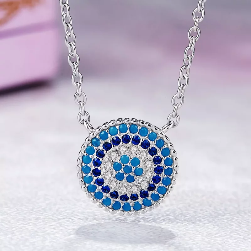 (imagen para) Collar en estilo Pandora plateado con círculo azul - SCN099 - Ver 5