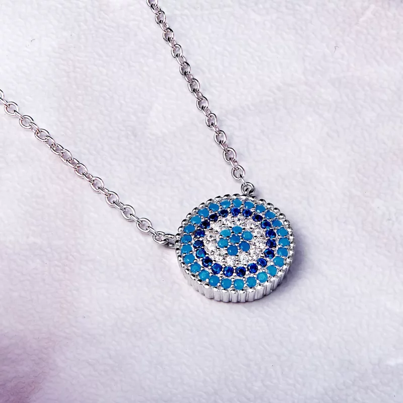 (imagen para) Collar en estilo Pandora plateado con círculo azul - SCN099 - Ver 6
