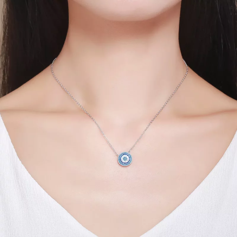 (imagen para) Collar en estilo Pandora plateado con círculo azul - SCN099 - Ver 7