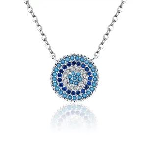 Collar en estilo Pandora plateado con círculo azul - SCN099 (imagen para) Collar en estilo Pandora plateado con círculo azul - SCN099