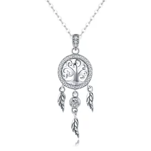 (imagen para) Collar estilo Pandora de plata con colgante de árbol de la vida y atrapasueños - SCN298
