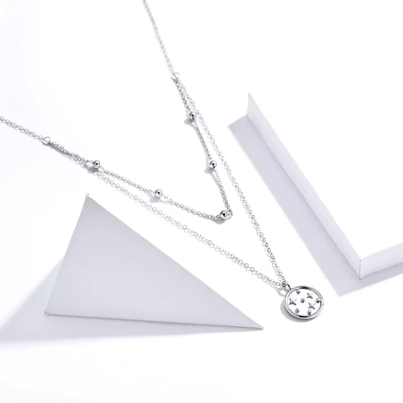(imagen para) Collar estilo Pandora plateado con estrellas - SCN365 - Ver 3