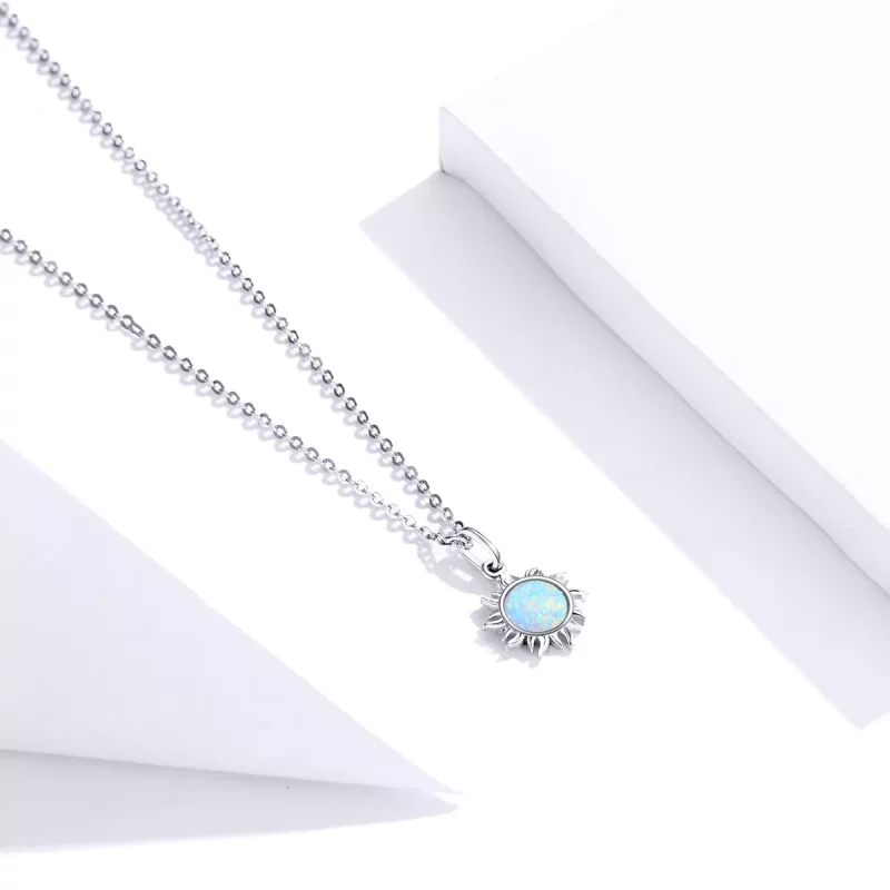 (imagen para) Collar estilo Pandora plateado con sol azul - SCN399 - Ver 2