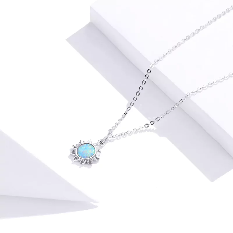 (imagen para) Collar estilo Pandora plateado con sol azul - SCN399 - Ver 3