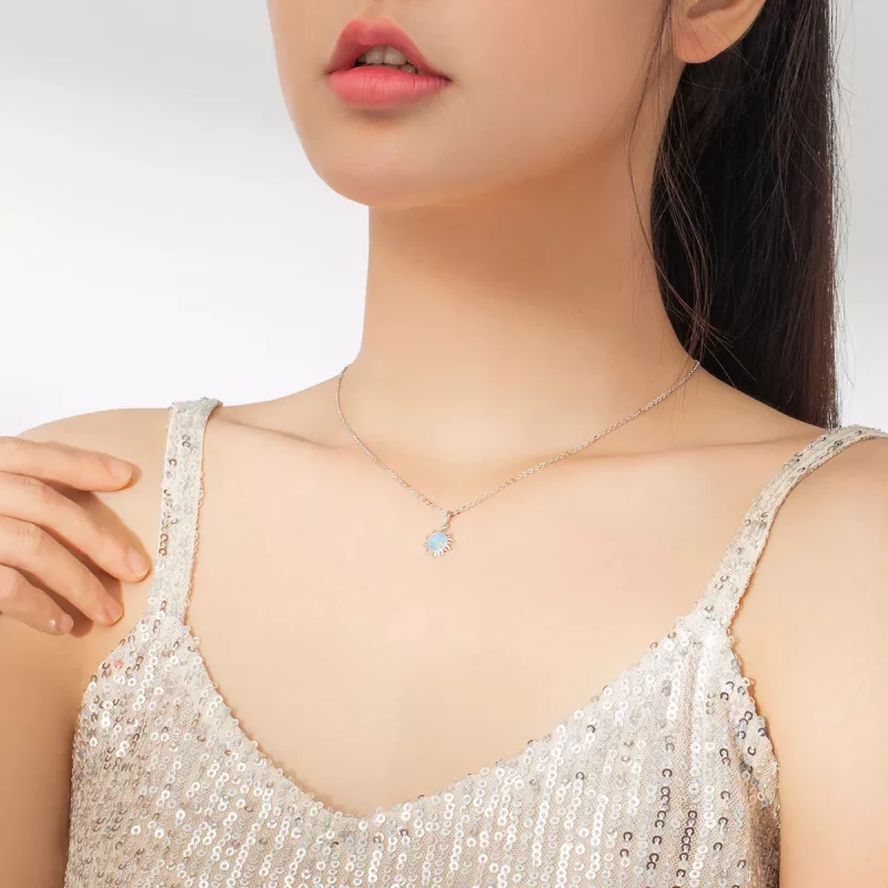 (imagen para) Collar estilo Pandora plateado con sol azul - SCN399 - Ver 6
