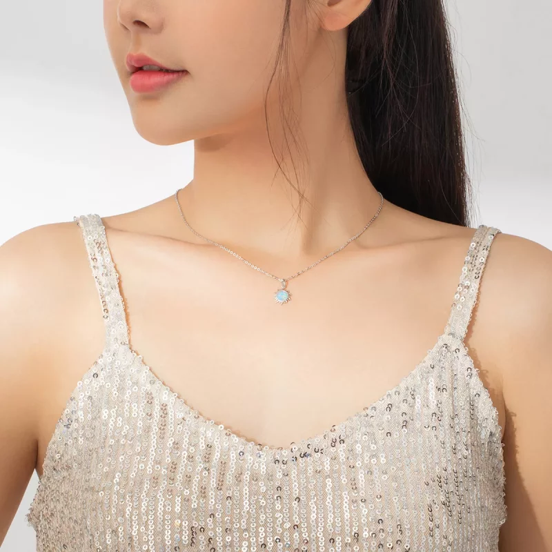 (imagen para) Collar estilo Pandora plateado con sol azul - SCN399 - Ver 8