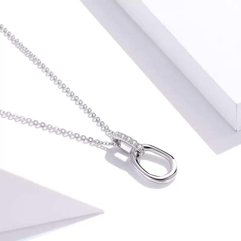 (imagen para) Collar Pandora de estilo plateado con colgante geométrico - SCN440 - Ver 2