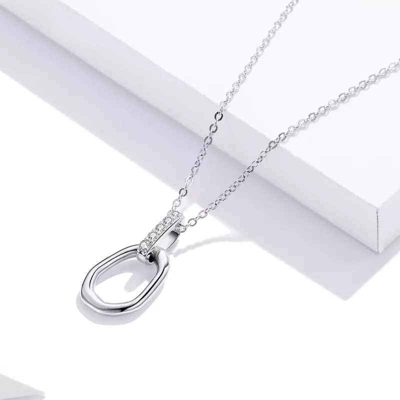 (imagen para) Collar Pandora de estilo plateado con colgante geométrico - SCN440 - Ver 3