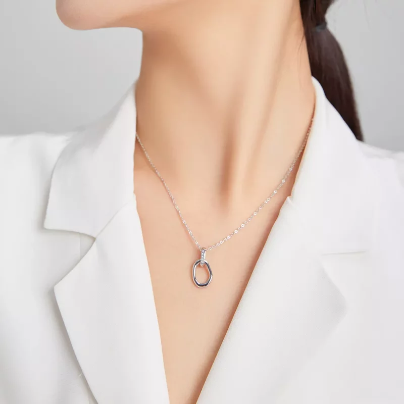 (imagen para) Collar Pandora de estilo plateado con colgante geométrico - SCN440 - Ver 6