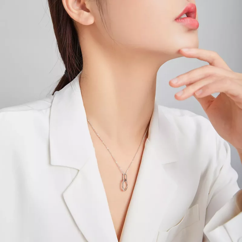 (imagen para) Collar Pandora de estilo plateado con colgante geométrico - SCN440 - Ver 8