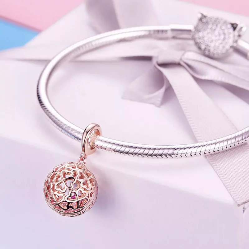 (imagen para) Pendiente de trébol en movimiento estilo Pandora en oro rosa - SCC1127 - Ver 3