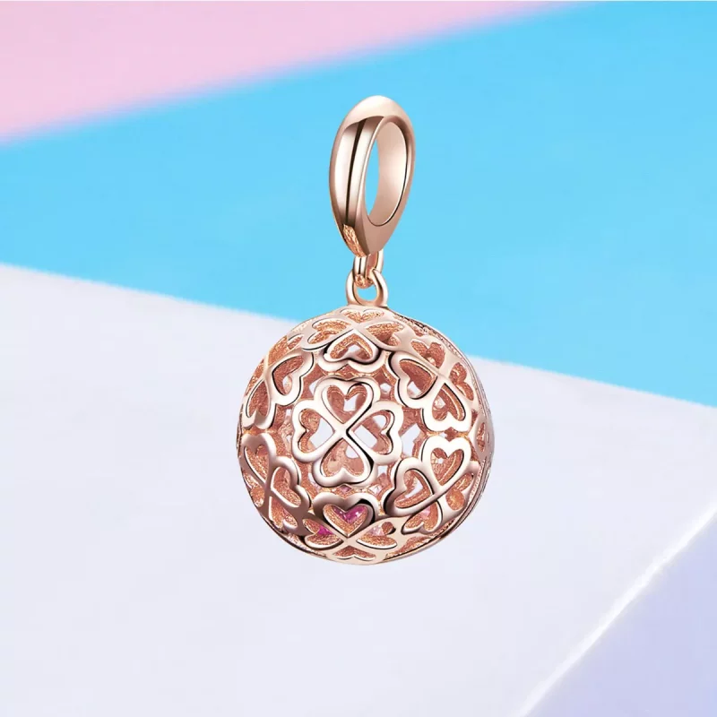 (imagen para) Pendiente de trébol en movimiento estilo Pandora en oro rosa - SCC1127 - Ver 4