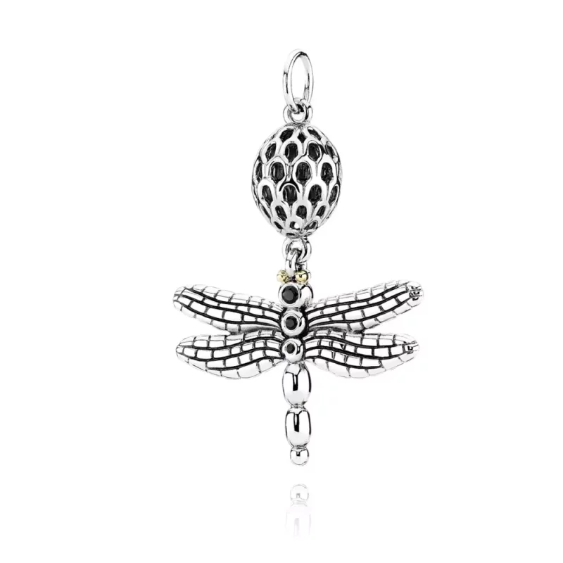 (imagen para) Colgante de plata de ley y oro con circonita c&uacute;bica negra - PANDORA