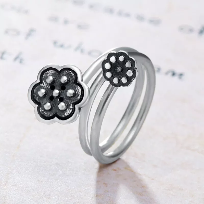 (imagen para) Anillo abierto con colgante de loto estilo Pandora - VSR054 - Ver 3