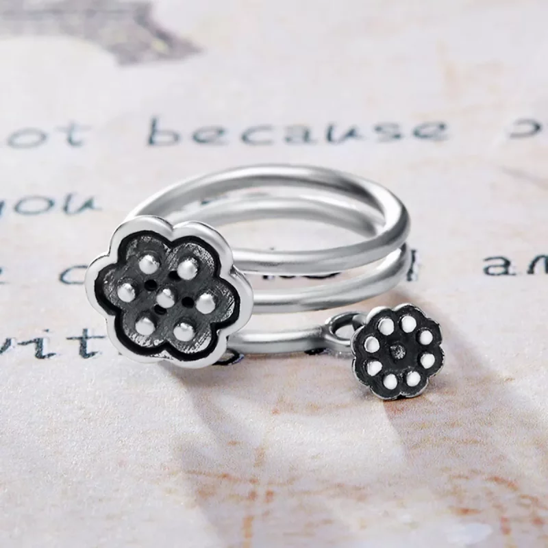 (imagen para) Anillo abierto con colgante de loto estilo Pandora - VSR054 - Ver 4