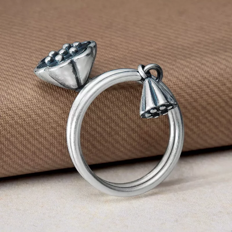 (imagen para) Anillo abierto con colgante de loto estilo Pandora - VSR054 - Ver 5