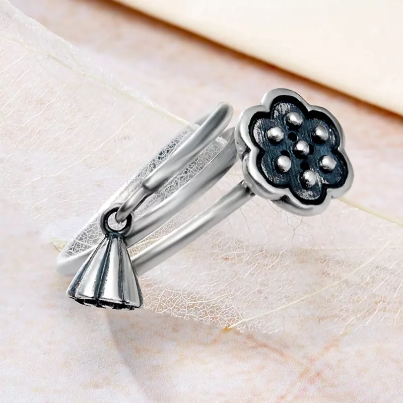 (imagen para) Anillo abierto con colgante de loto estilo Pandora - VSR054 - Ver 6
