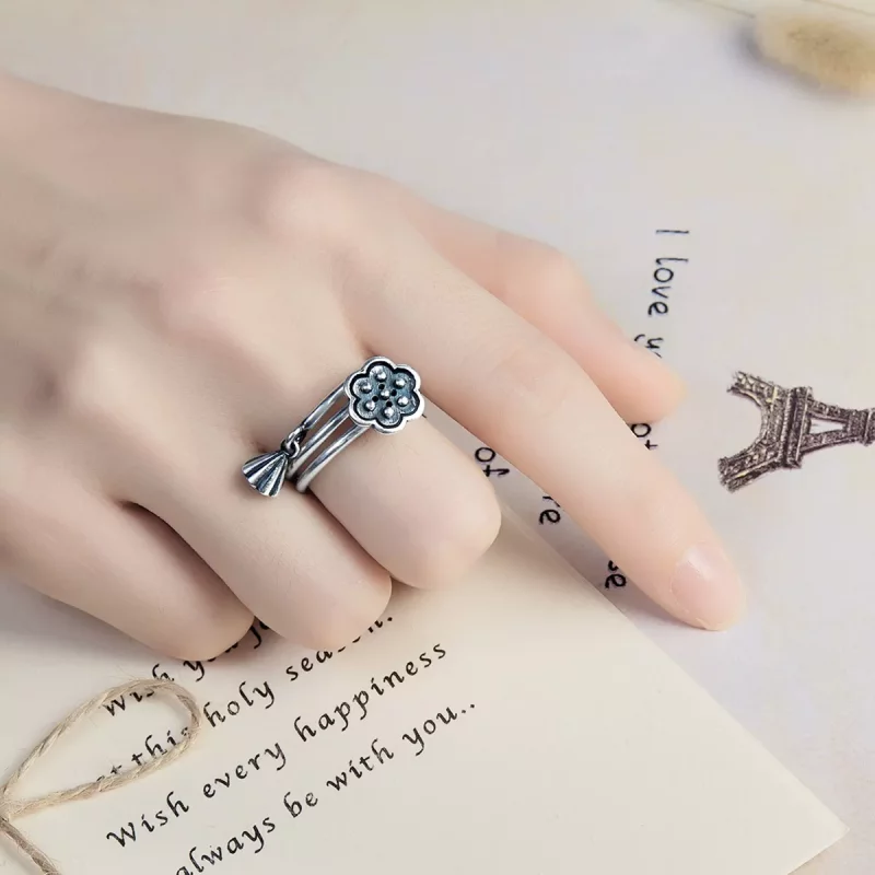 (imagen para) Anillo abierto con colgante de loto estilo Pandora - VSR054 - Ver 8