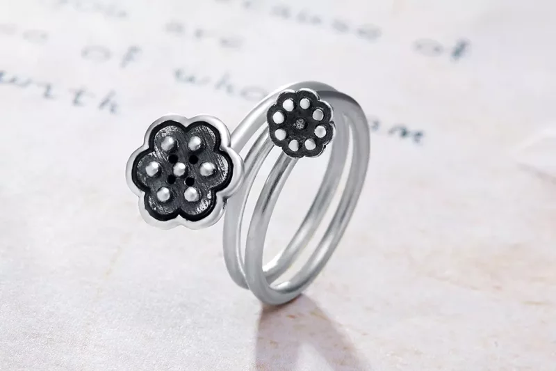 (imagen para) Anillo abierto con colgante de loto estilo Pandora - VSR054 - Ver 9