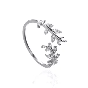 (imagen para) Anillo abierto con delicadas hojas de estilo Pandora - BSR241-A