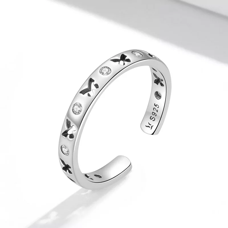 (imagen para) Anillo abierto con diseño de mariposa en estilo Pandora - SCR764 - Ver 2