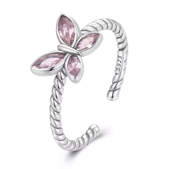 (imagen para) Anillo abierto con diseño de mariposa rosa estilo Pandora - SCR872