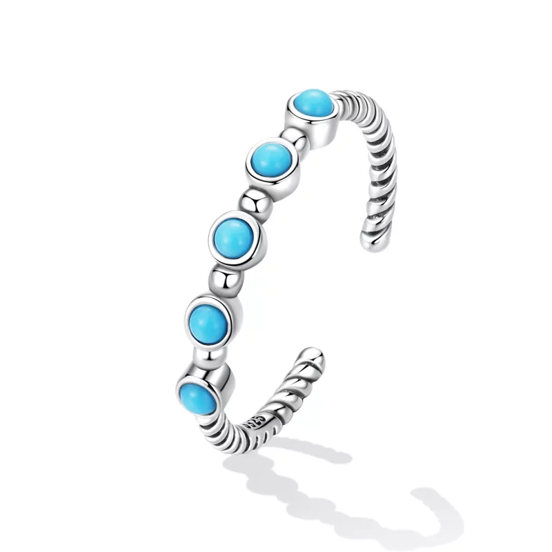 (imagen para) Anillo abierto con diseño Pandora en estilo turquesa - SCR823 - Ver 2