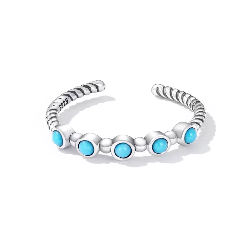 (imagen para) Anillo abierto con diseño Pandora en estilo turquesa - SCR823 - Ver 3