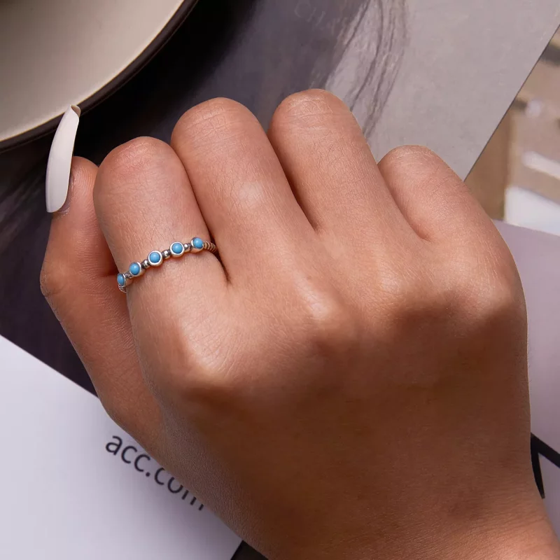 (imagen para) Anillo abierto con diseño Pandora en estilo turquesa - SCR823 - Ver 6