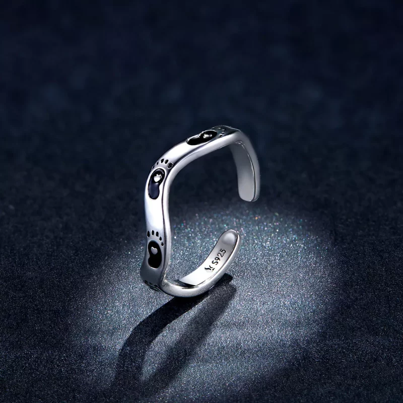 (imagen para) Anillo abierto con estilo Pandora en forma de huella - SCR712 - Ver 5