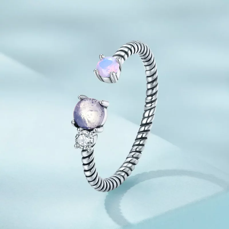 (imagen para) Anillo abierto con giro de gema al estilo Pandora - SCR839 - Ver 2