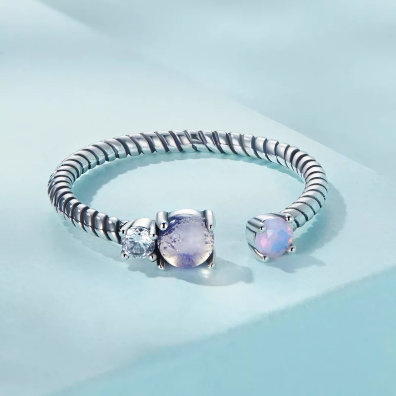 (imagen para) Anillo abierto con giro de gema al estilo Pandora - SCR839 - Ver 3