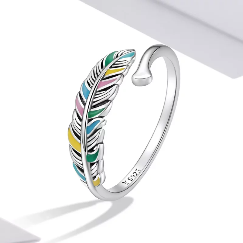 (imagen para) Anillo abierto con pluma de estilo Pandora - SCR799 - Ver 2