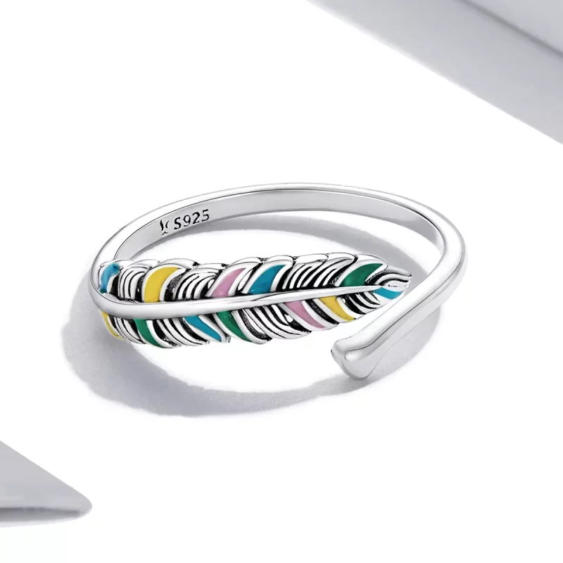 (imagen para) Anillo abierto con pluma de estilo Pandora - SCR799 - Ver 3
