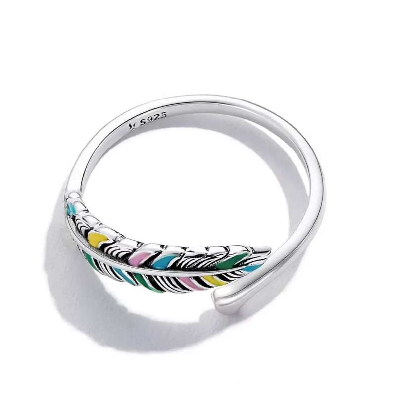 (imagen para) Anillo abierto con pluma de estilo Pandora - SCR799 - Ver 4