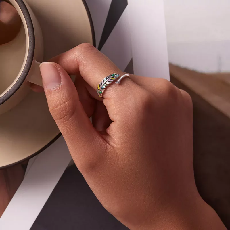 (imagen para) Anillo abierto con pluma de estilo Pandora - SCR799 - Ver 5