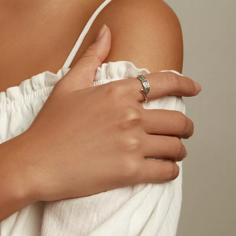 (imagen para) Anillo abierto con pluma de estilo Pandora - SCR799 - Ver 6