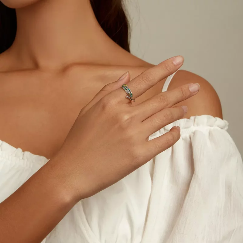 (imagen para) Anillo abierto con pluma de estilo Pandora - SCR799 - Ver 7