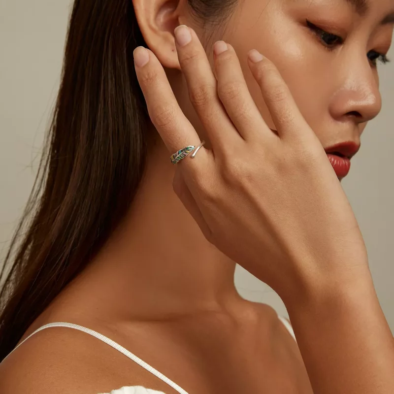 (imagen para) Anillo abierto con pluma de estilo Pandora - SCR799 - Ver 8