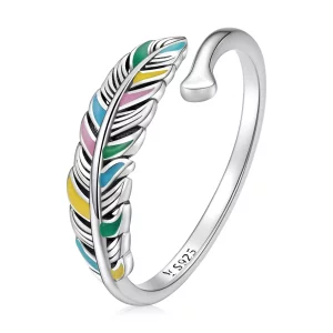 (imagen para) Anillo abierto con pluma de estilo Pandora - SCR799