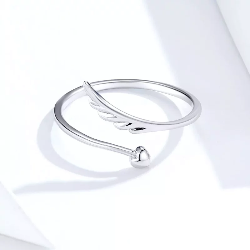 (imagen para) Anillo abierto de ala de ángel plateado al estilo Pandora - SCR567 - Ver 2