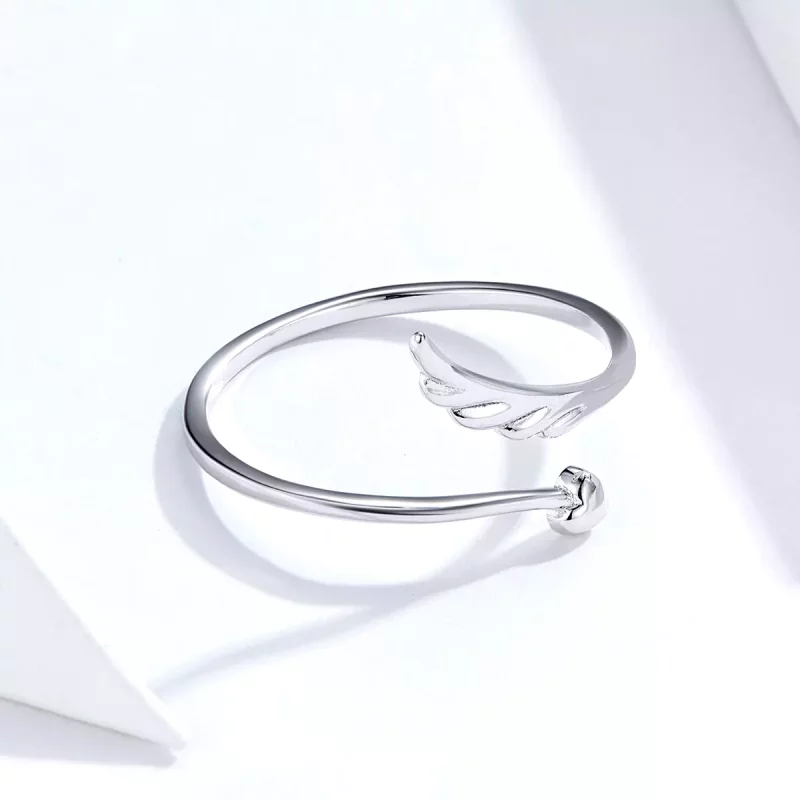 (imagen para) Anillo abierto de ala de ángel plateado al estilo Pandora - SCR567 - Ver 4