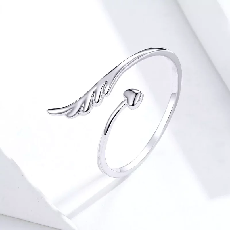 (imagen para) Anillo abierto de ala de ángel plateado al estilo Pandora - SCR567 - Ver 5
