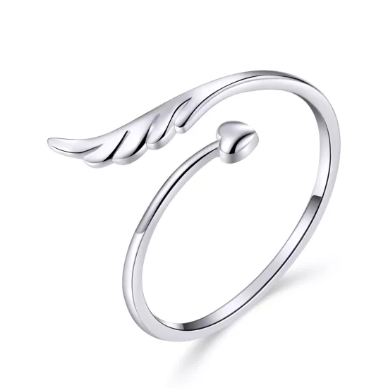 (imagen para) Anillo abierto de ala de ángel plateado al estilo Pandora - SCR567