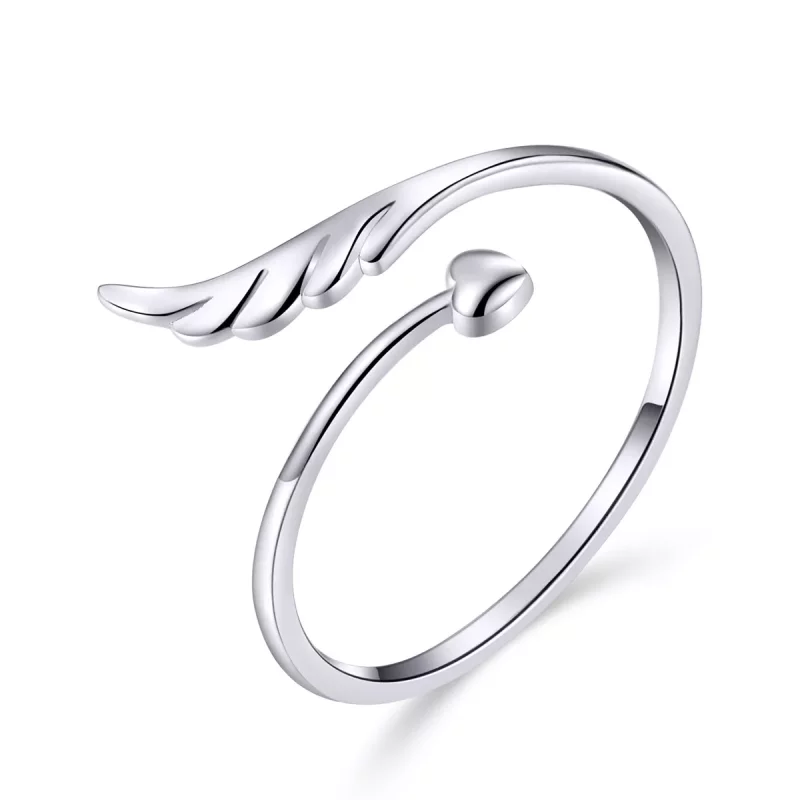 (imagen para) Anillo abierto de ala de ángel plateado al estilo Pandora - SCR567