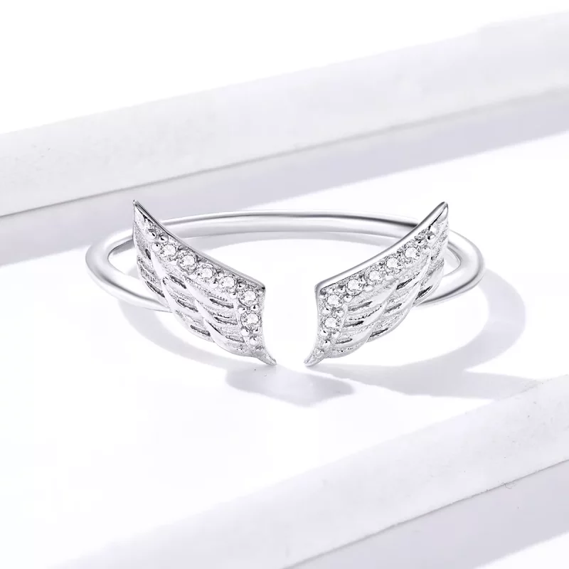 (imagen para) Anillo abierto de alas de plata estilo Pandora - BSR108 - Ver 2