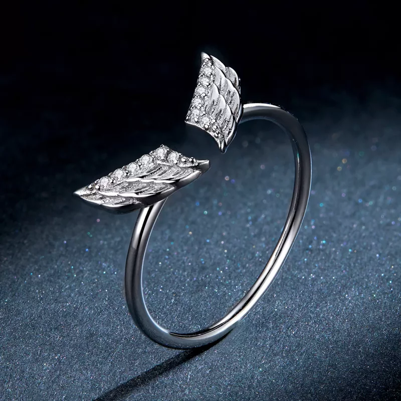 (imagen para) Anillo abierto de alas de plata estilo Pandora - BSR108 - Ver 5