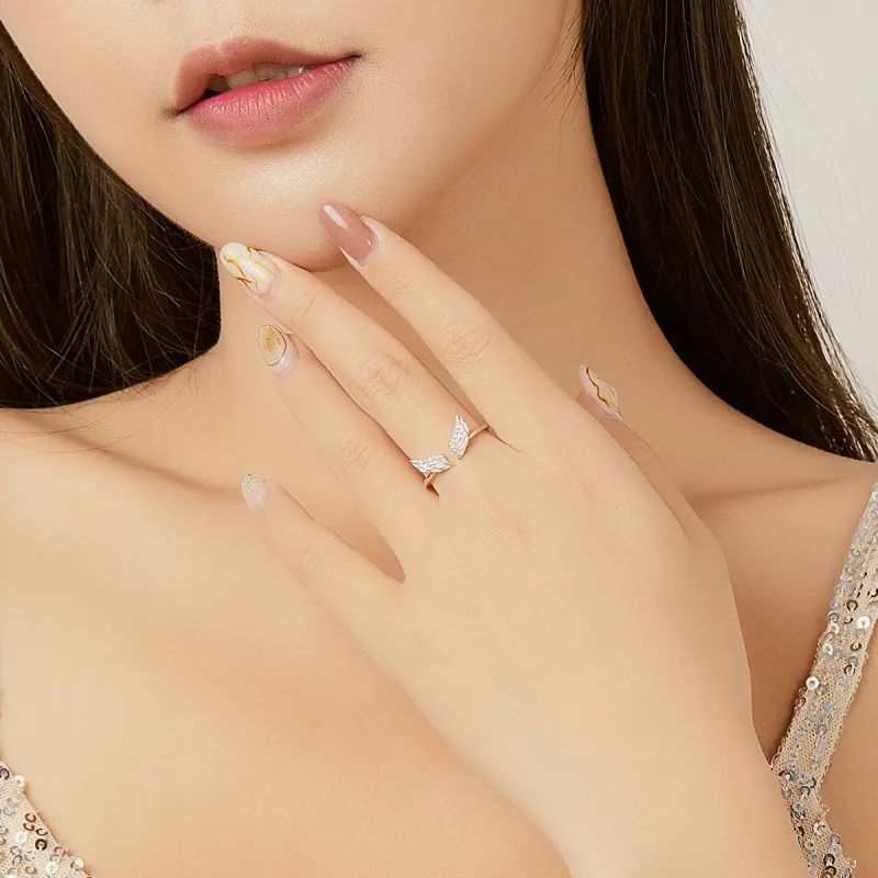 (imagen para) Anillo abierto de alas de plata estilo Pandora - BSR108 - Ver 7