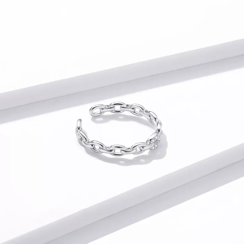 (imagen para) Anillo abierto de cadena geométrica estilo Pandora - BSR145 - Ver 2