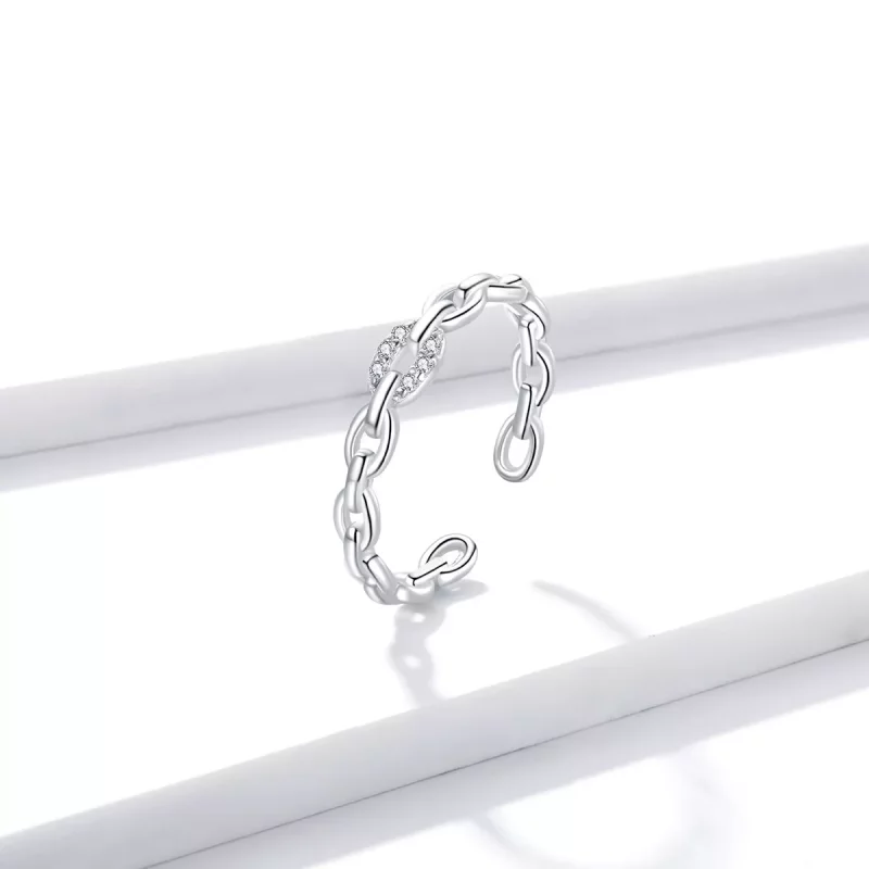 (imagen para) Anillo abierto de cadena geométrica estilo Pandora - BSR145 - Ver 3